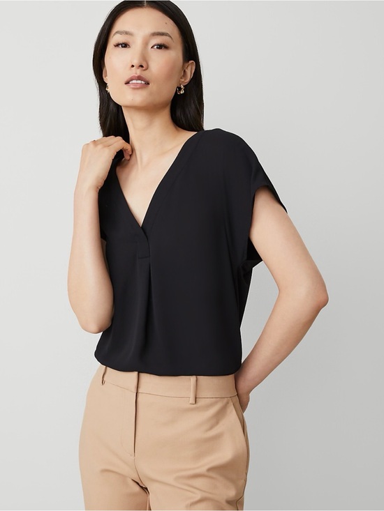 Ann Taylor Tops - Ann Taylor Mixed Media Pleat Front Top Black Size Large